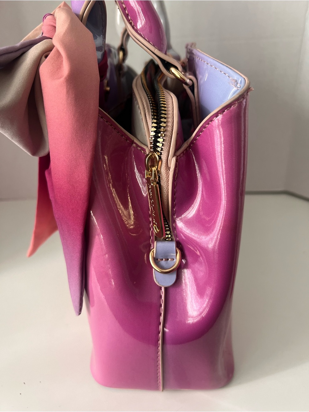 Betsey Johnson Pink, Lilac & Cream Gradient Mini Satchel with Bow - Picture 6 of 9